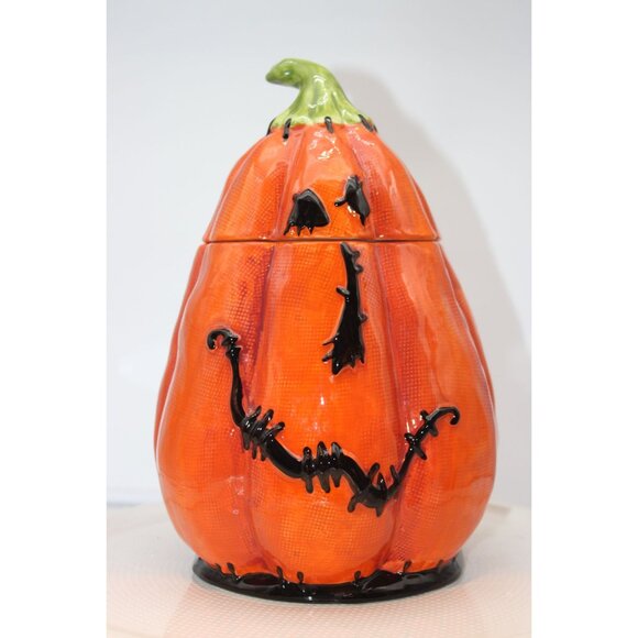 Cookie Jar - Stitch Pumpkin by Blue Sky Pottery  - 12" - Picture 1 of 5